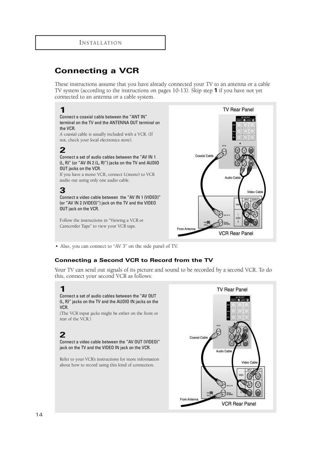 Samsung HC-R5251W manual Connecting a VCR, Connecting a Second VCR to Record from the TV 