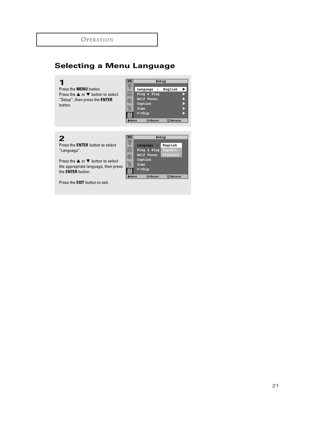 Samsung HC-R5251W manual Selecting a Menu Language 