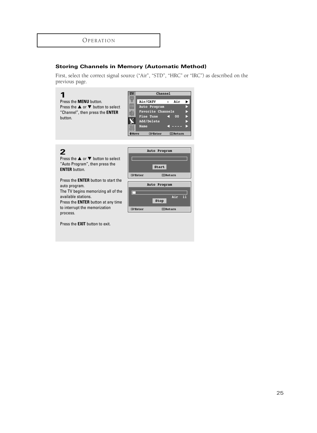 Samsung HC-R5251W manual Storing Channels in Memory Automatic Method 