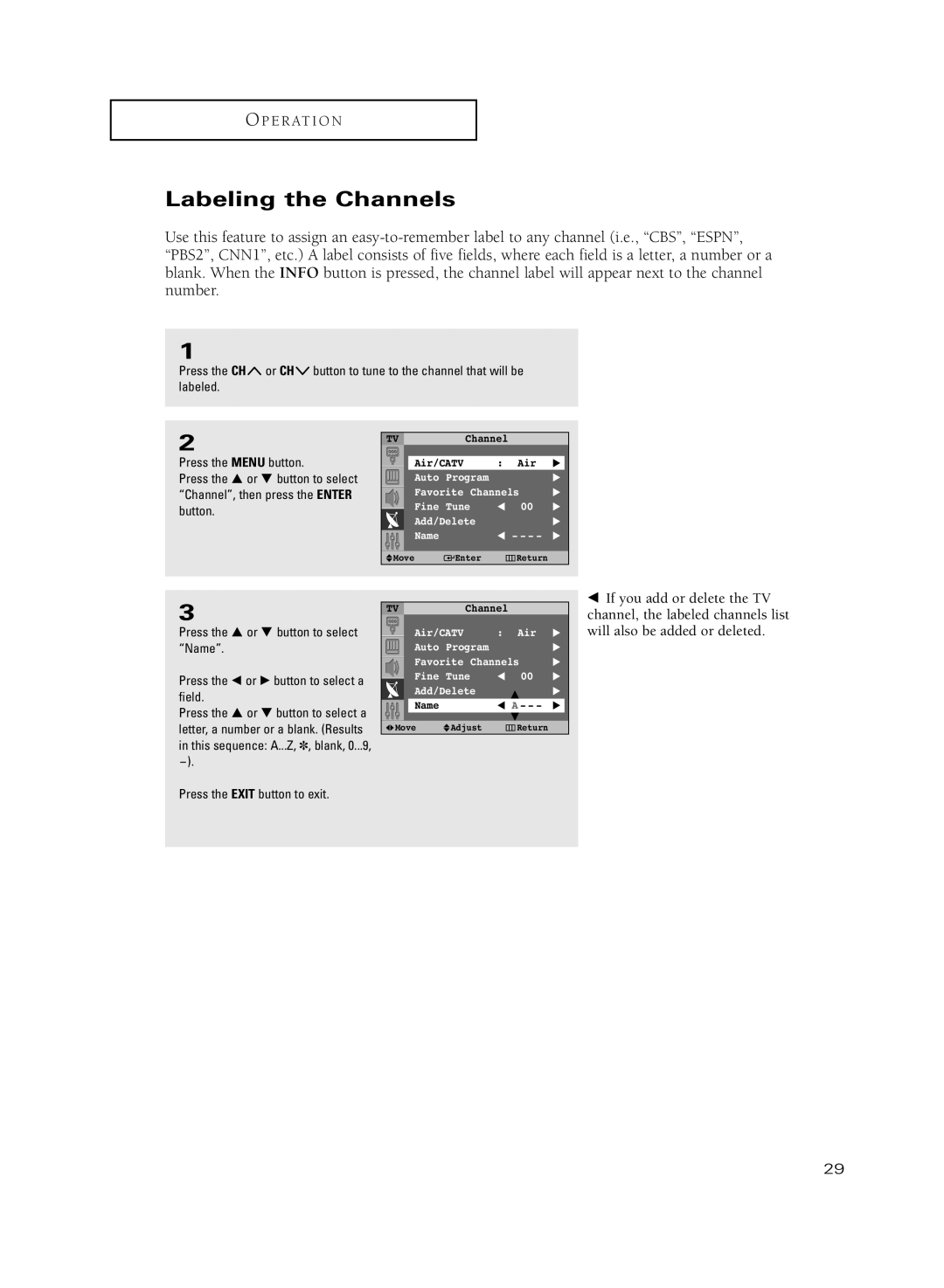 Samsung HC-R5251W manual Labeling the Channels 