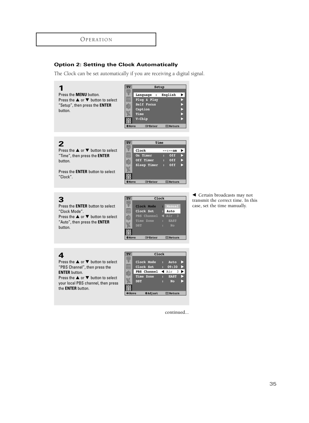 Samsung HC-R5251W manual Option 2 Setting the Clock Automatically 