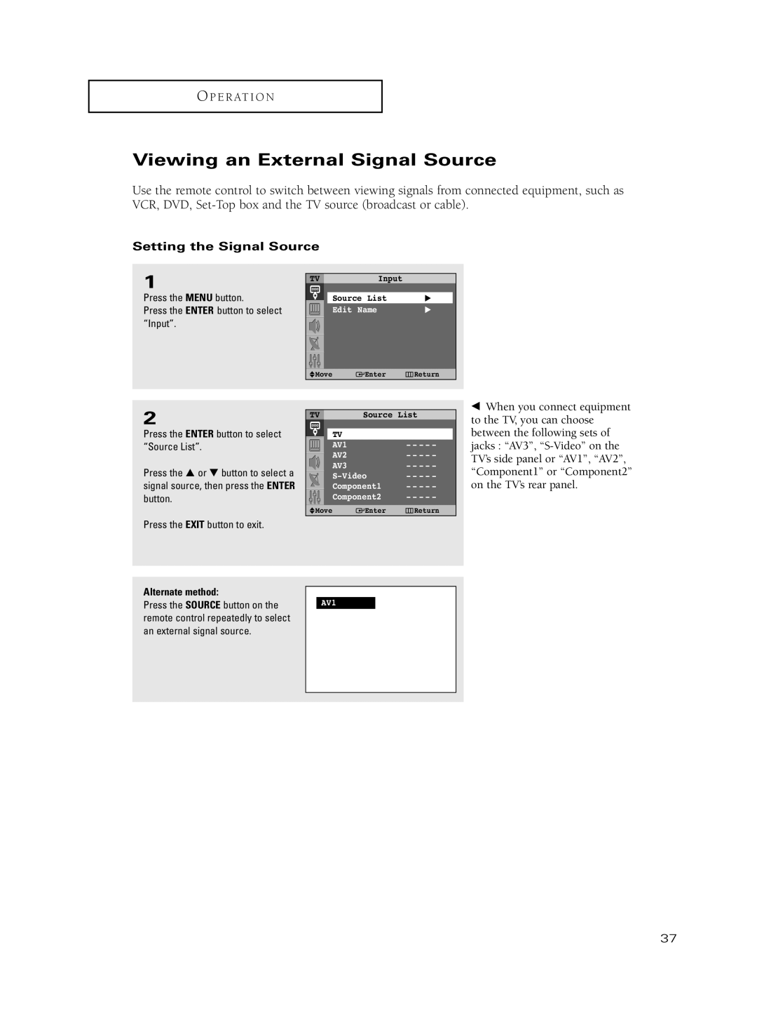 Samsung HC-R5251W manual Viewing an External Signal Source, Setting the Signal Source 