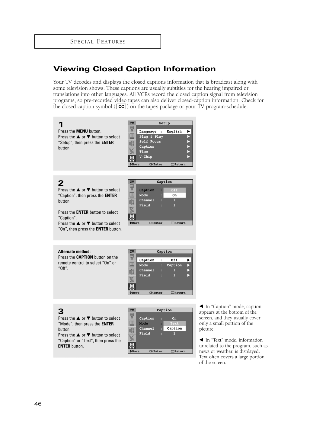 Samsung HC-R5251W manual Viewing Closed Caption Information 