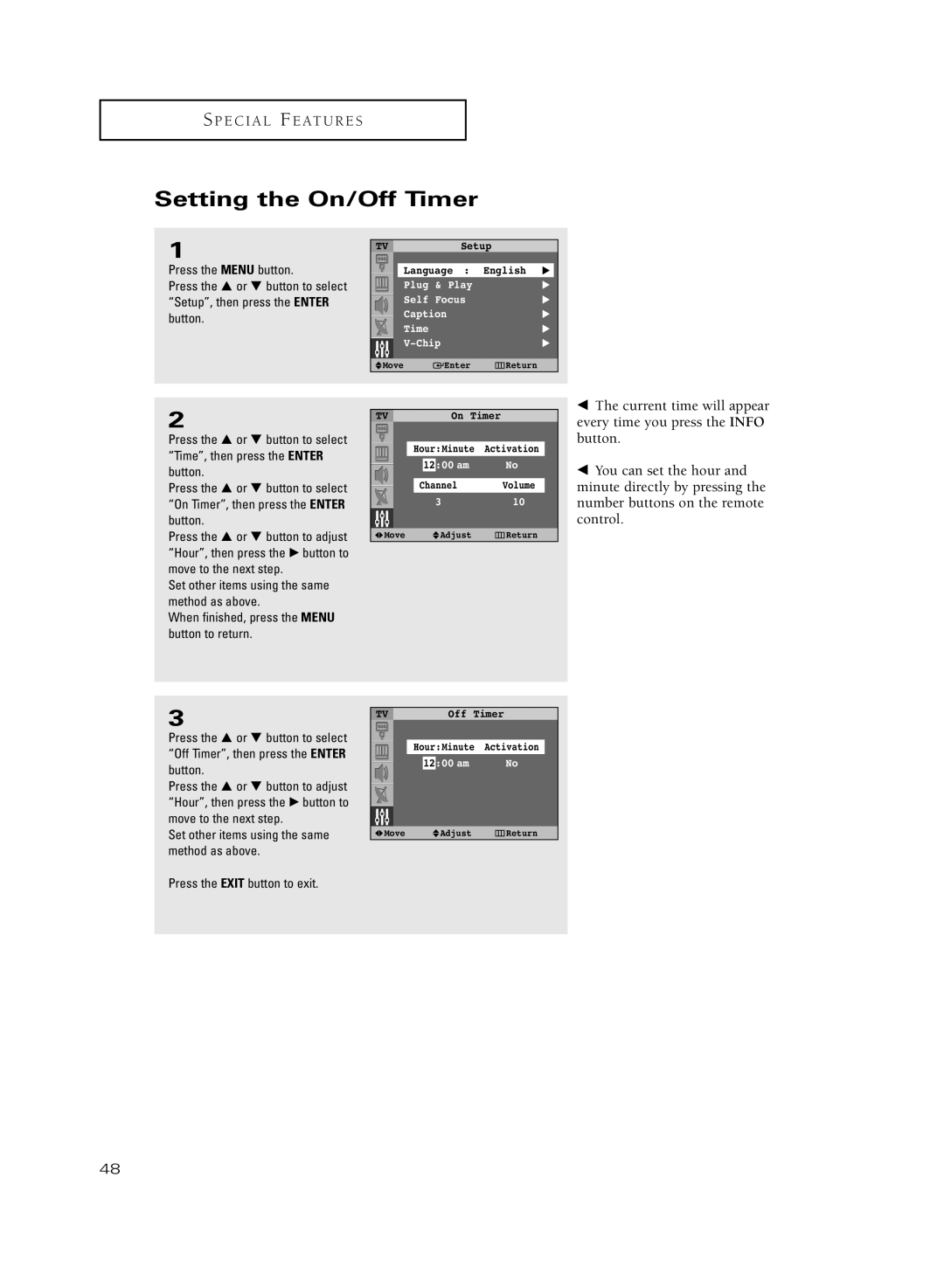 Samsung HC-R5251W manual Setting the On/Off Timer 