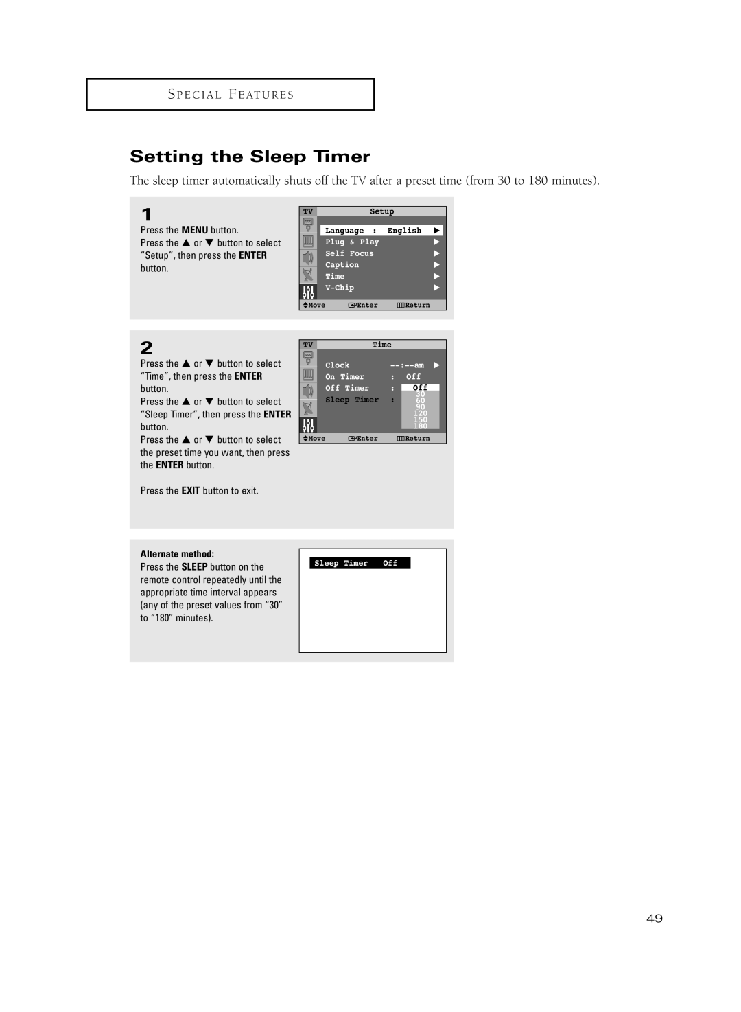 Samsung HC-R5251W manual Setting the Sleep Timer 