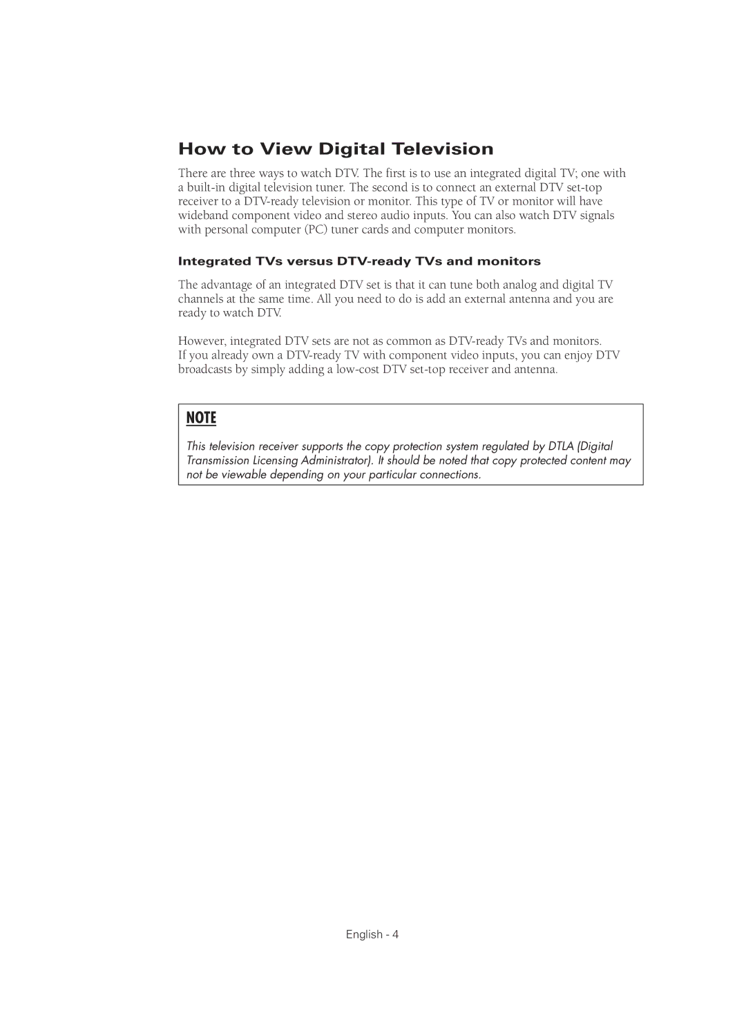 Samsung HC-S4755W manual How to View Digital Television, Integrated TVs versus DTV-ready TVs and monitors 