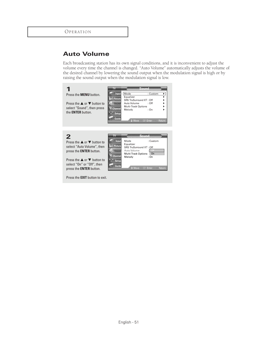 Samsung HC-S4755W manual Auto Volume 