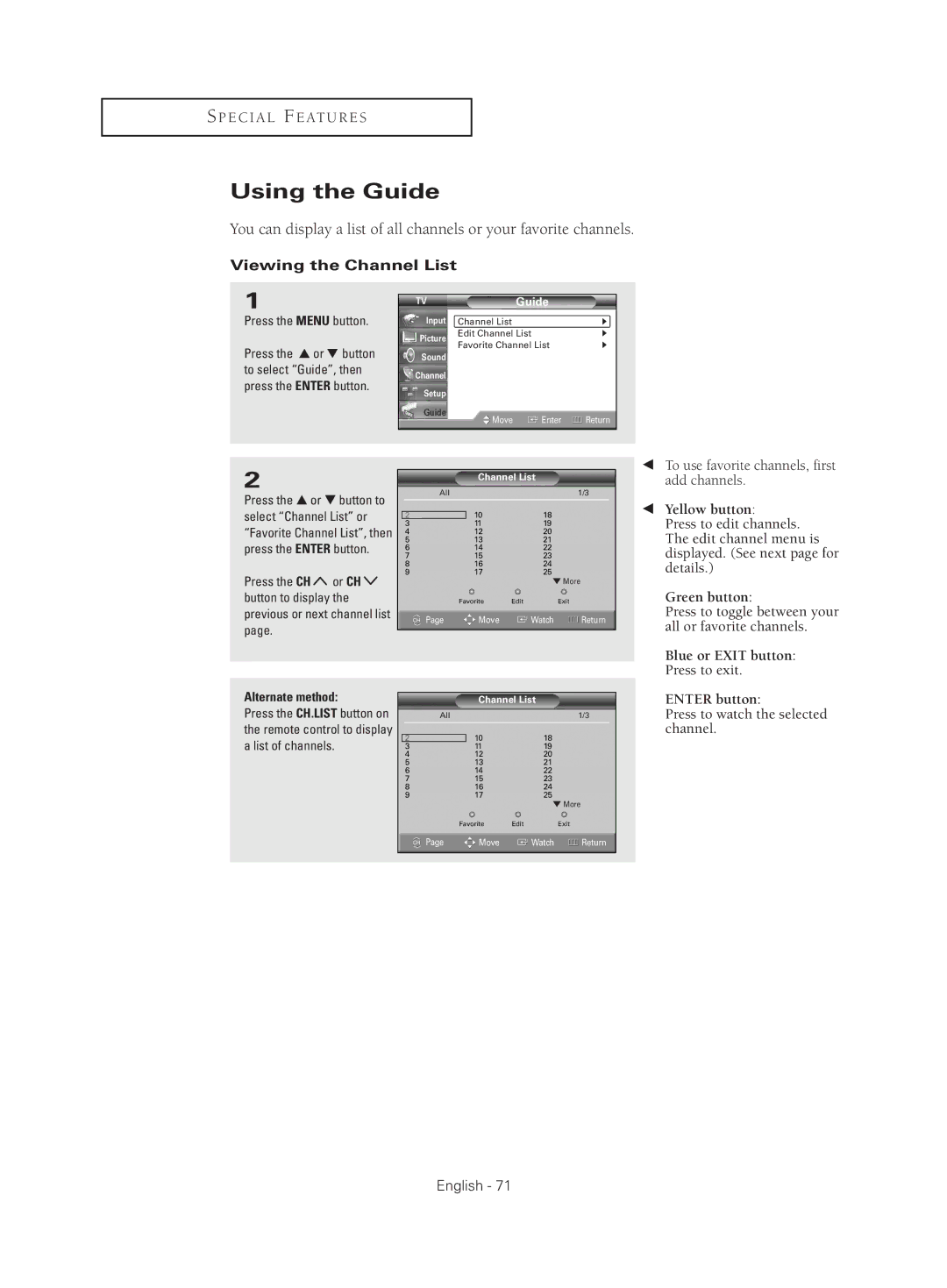 Samsung HC-S4755W manual Using the Guide, Viewing the Channel List 