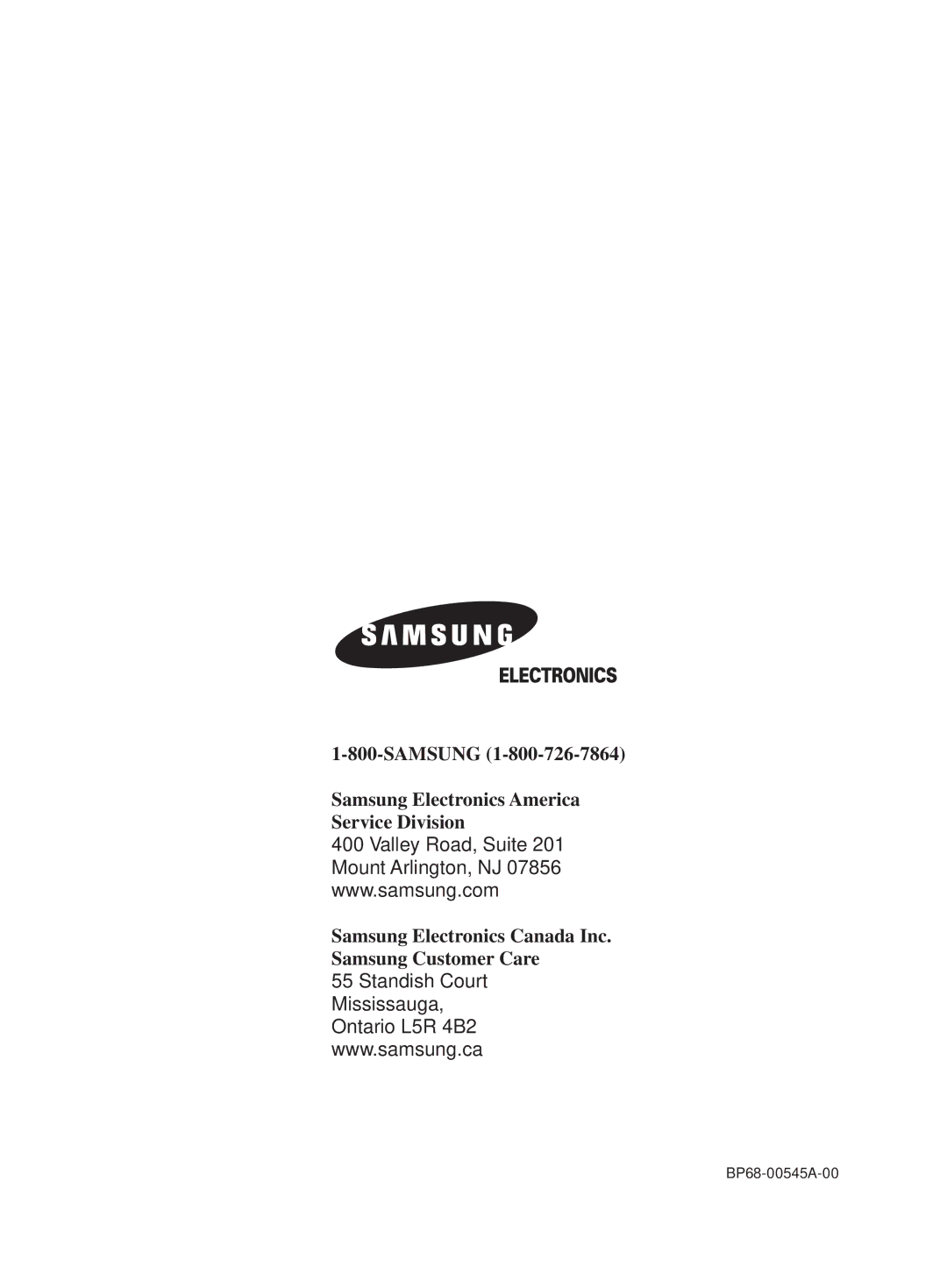 Samsung HC-S4755W manual BP68-00545A-00 