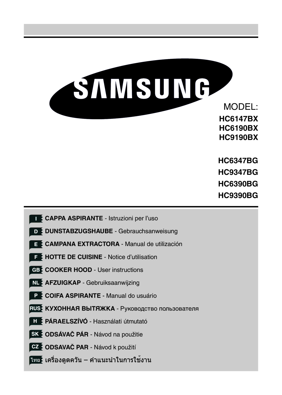 Samsung HDC6190BX/XEF, HC9190BX/XEF manual Model 