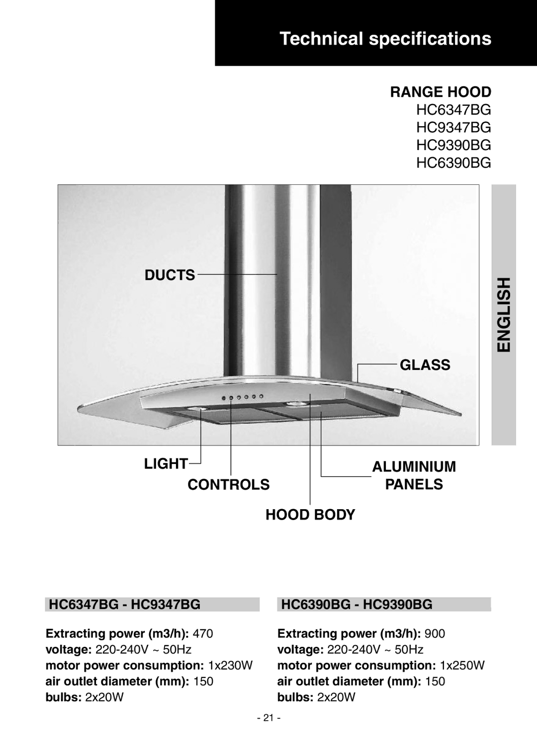 Samsung HC9190BX/XEF, HDC6190BX/XEF manual Technical speciﬁcations 