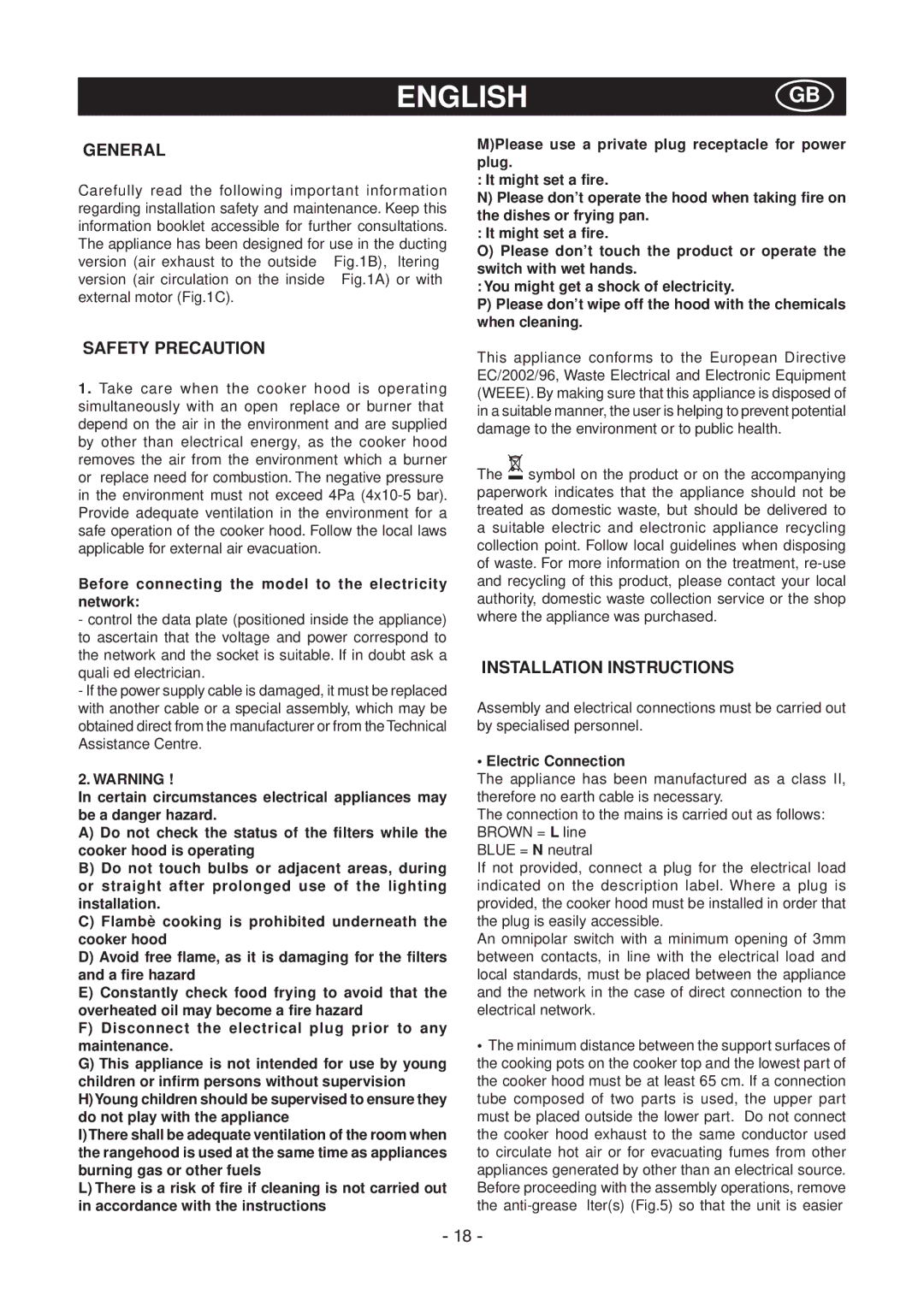 Samsung HC9247BX/XEH, HC9247BX/XEO manual General, Safety Precaution, Installation Instructions, Electric Connection 