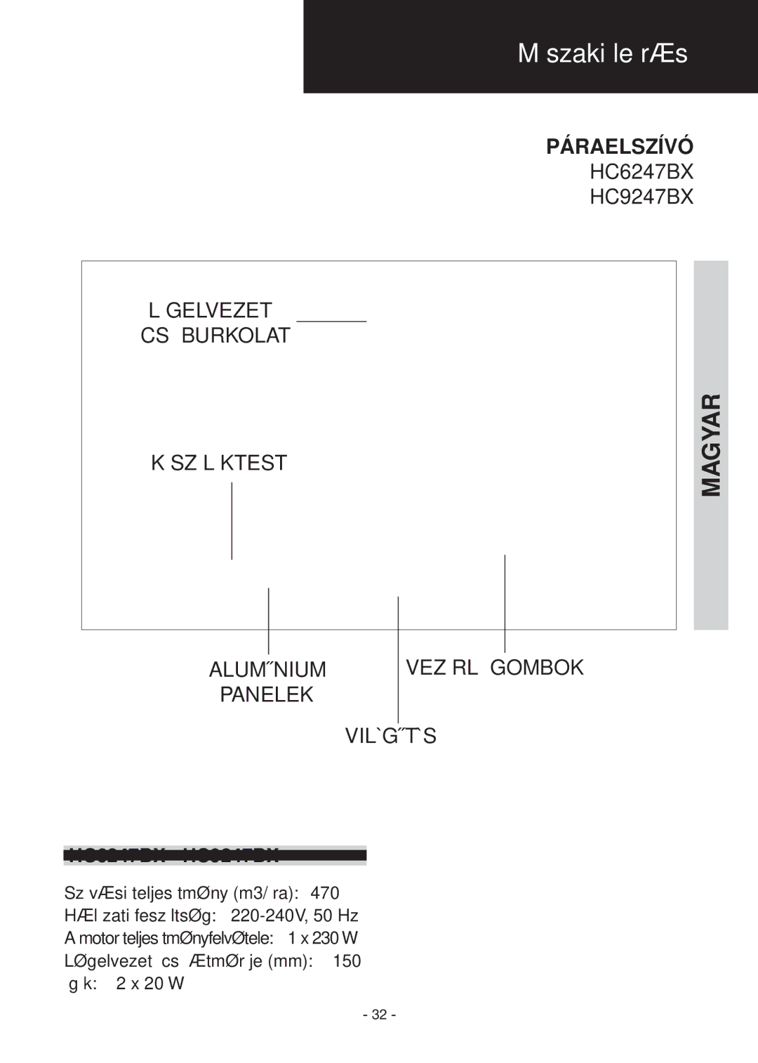 Samsung HC9247BX/XEO, HC9247BX/XEH manual Műszaki leírás 