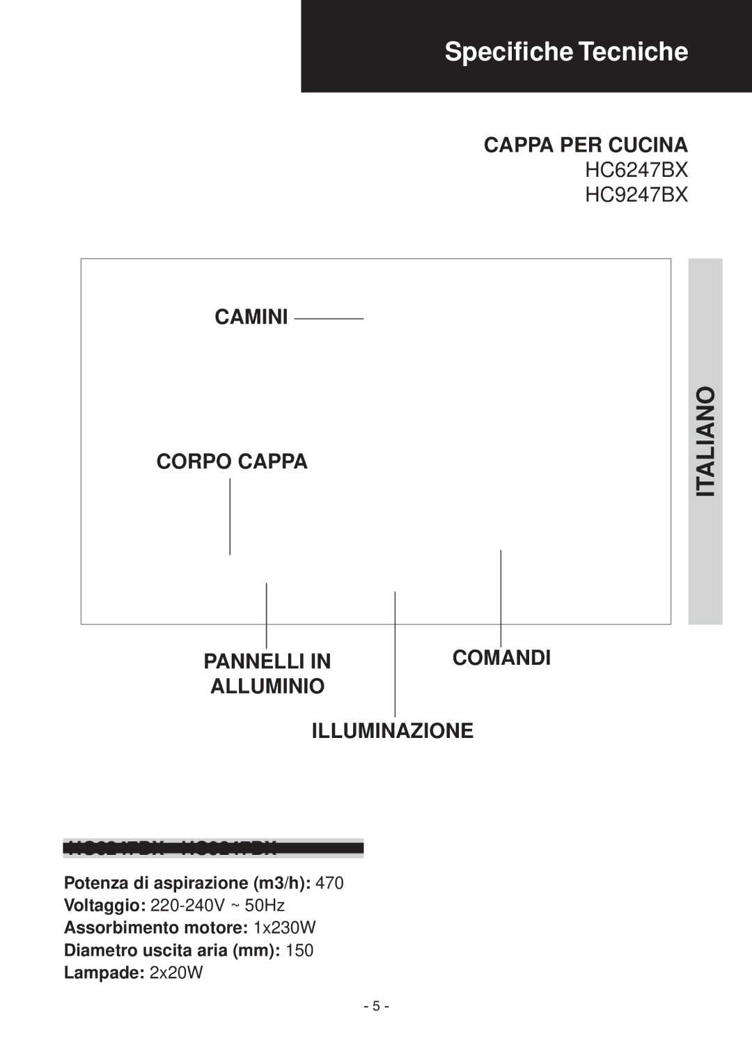 Samsung HC9247BX/XEO manual Speciﬁche Tecniche 