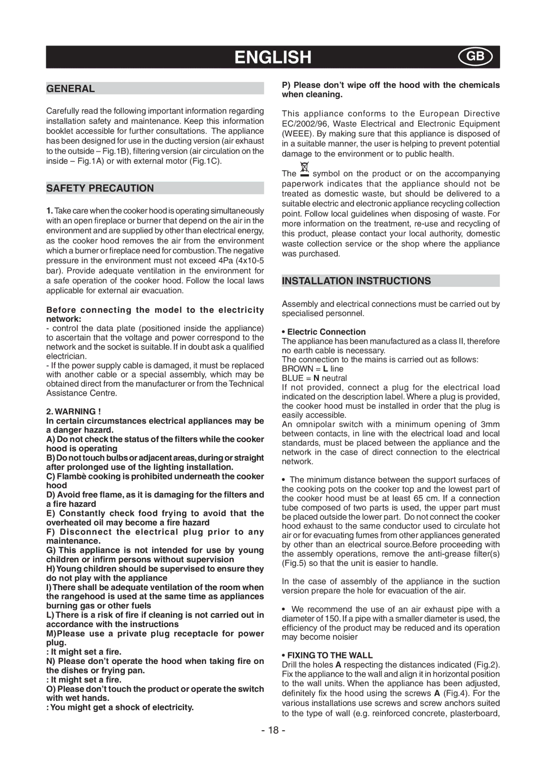 Samsung HC9247TG/XEH, HC9247TG/XEF, HC9247TG/XET General, Safety Precaution, Installation Instructions, Fixing to the Wall 