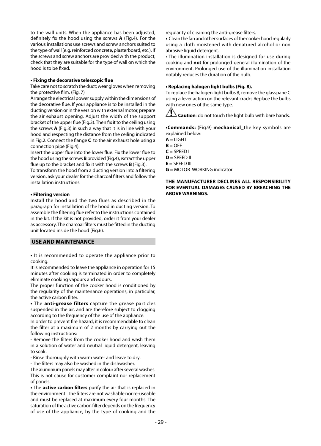 Samsung HC9347BG/XEU manual USE and Maintenance, Fixing the decorative telescopic flue, Filtering version 