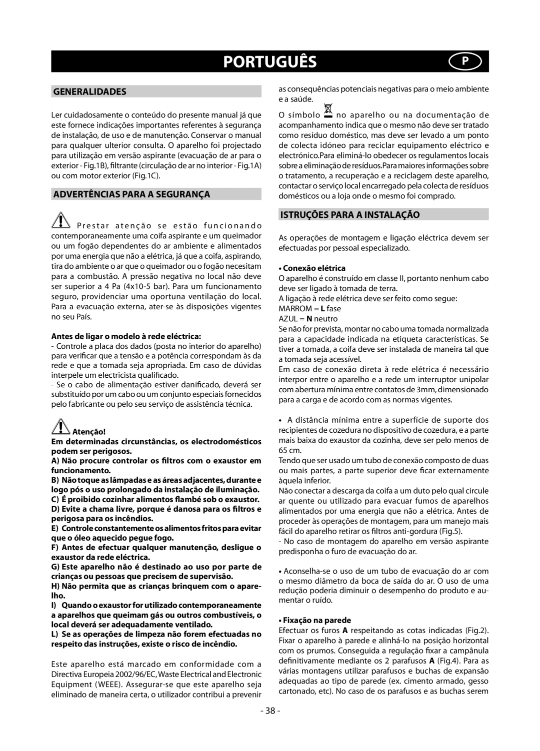 Samsung HC9347BG/XEU manual Portuguêsp, Advertências Para a Segurança, Istruções Para a Instalação 