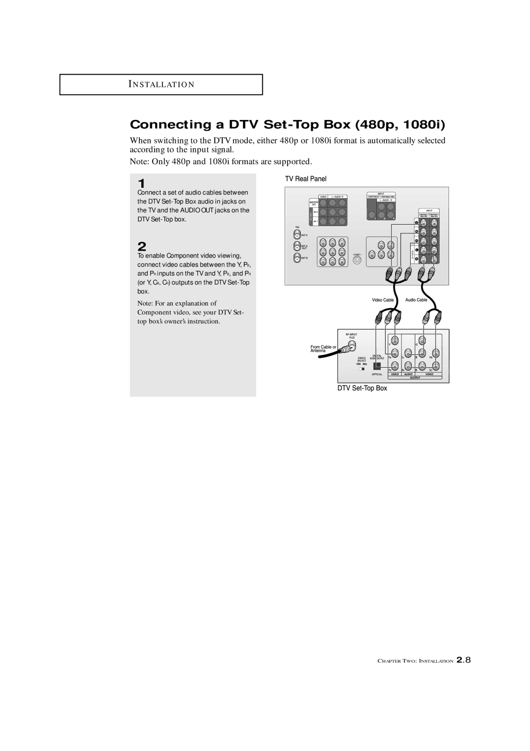 Samsung HCM 422W, HCM 4216W, HCM4215W manual Connecting a DTV Set-Top Box 480p 