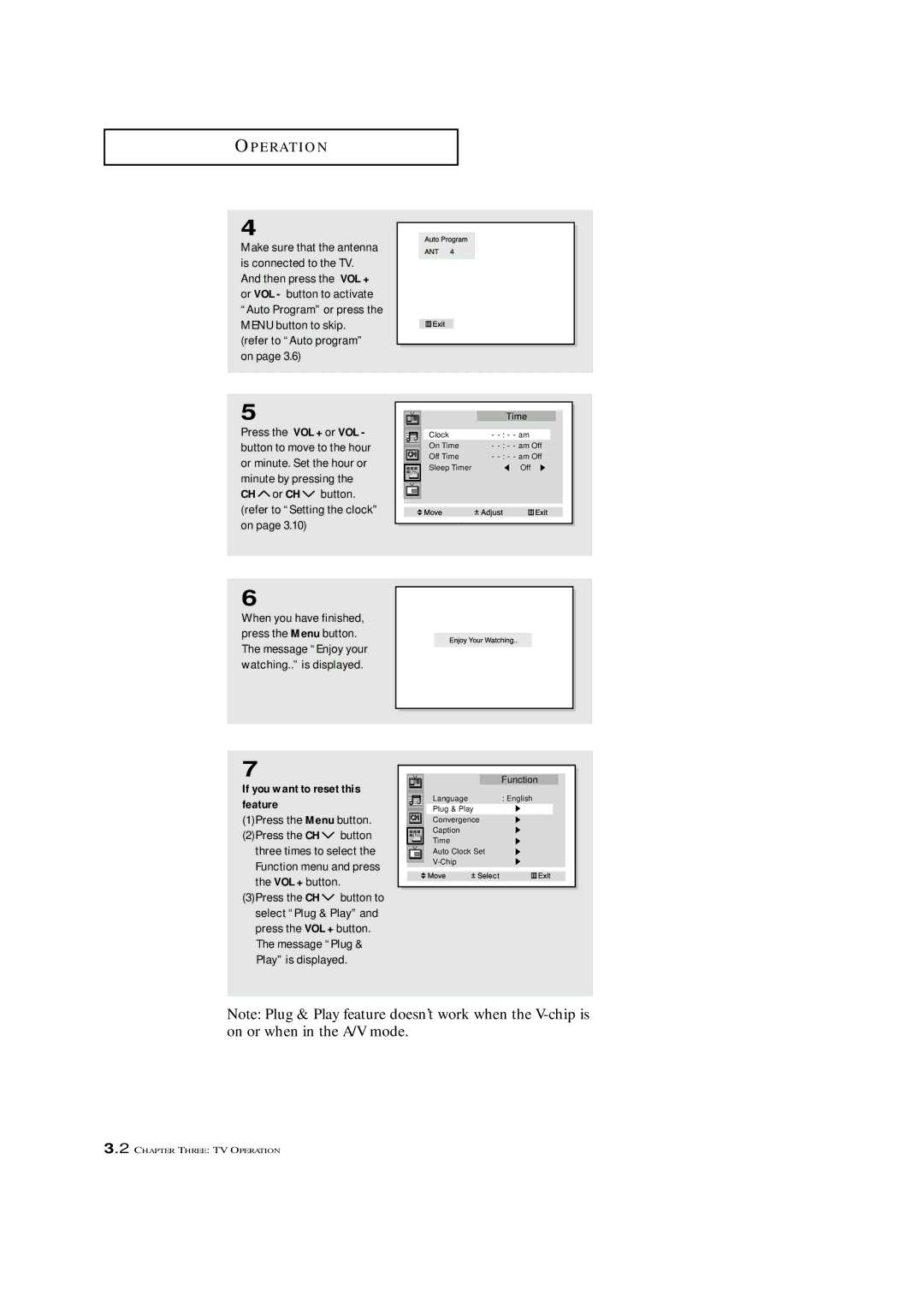 Samsung HCM 422W, HCM 4216W, HCM4215W manual CH or CH button. refer to Setting the clock on, 1Press the Menu button 