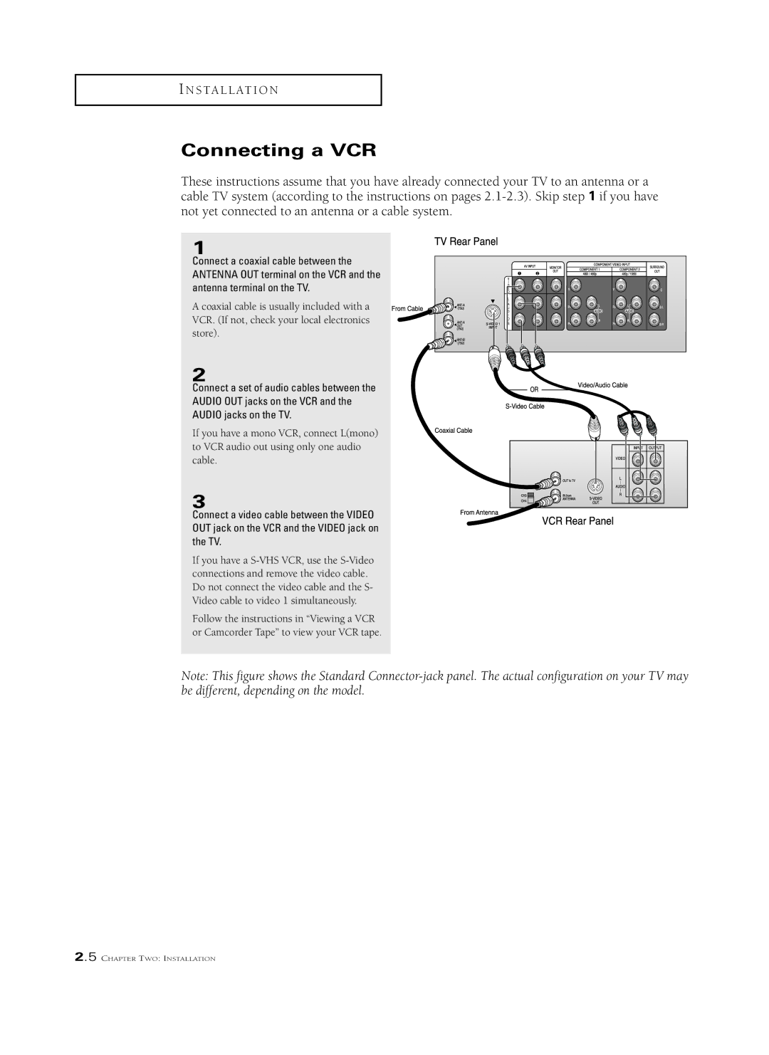 Samsung HCM5525W, HCM6525W, HCL 652W, HCL 473W, HCL 552W, HCL 6515W, HCM653W, HCM 553W, HCL5515W, HCL4715W manual Connecting a VCR 