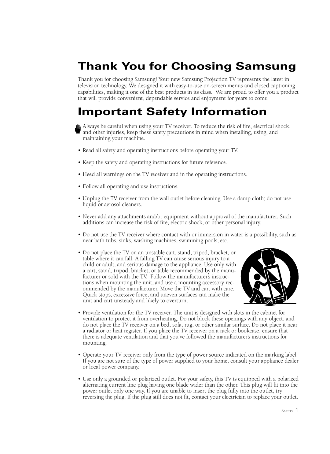Samsung HCL 552W, HCM6525W, HCL 652W, HCL 473W, HCL 6515W manual Thank You for Choosing Samsung, Important Safety Information 