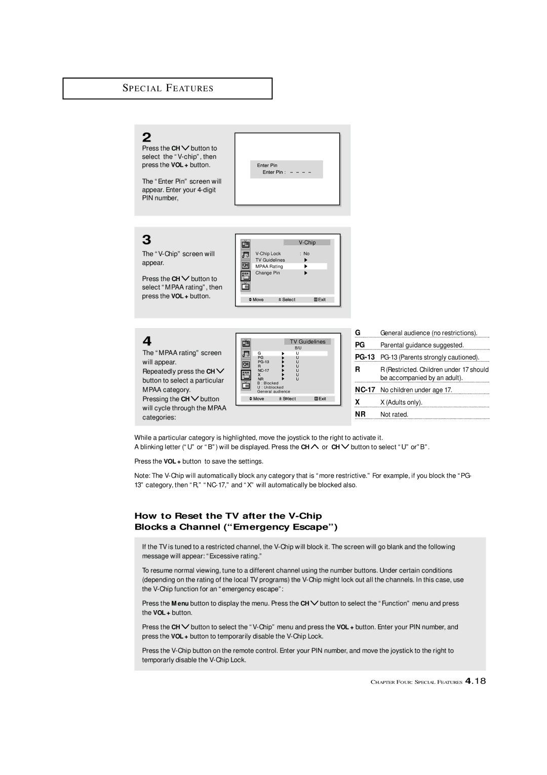 Samsung HCM4715W, HCM653WB, HCM553WB, HCM5525WB, HCM474W manual Mpaa rating screen will appear 