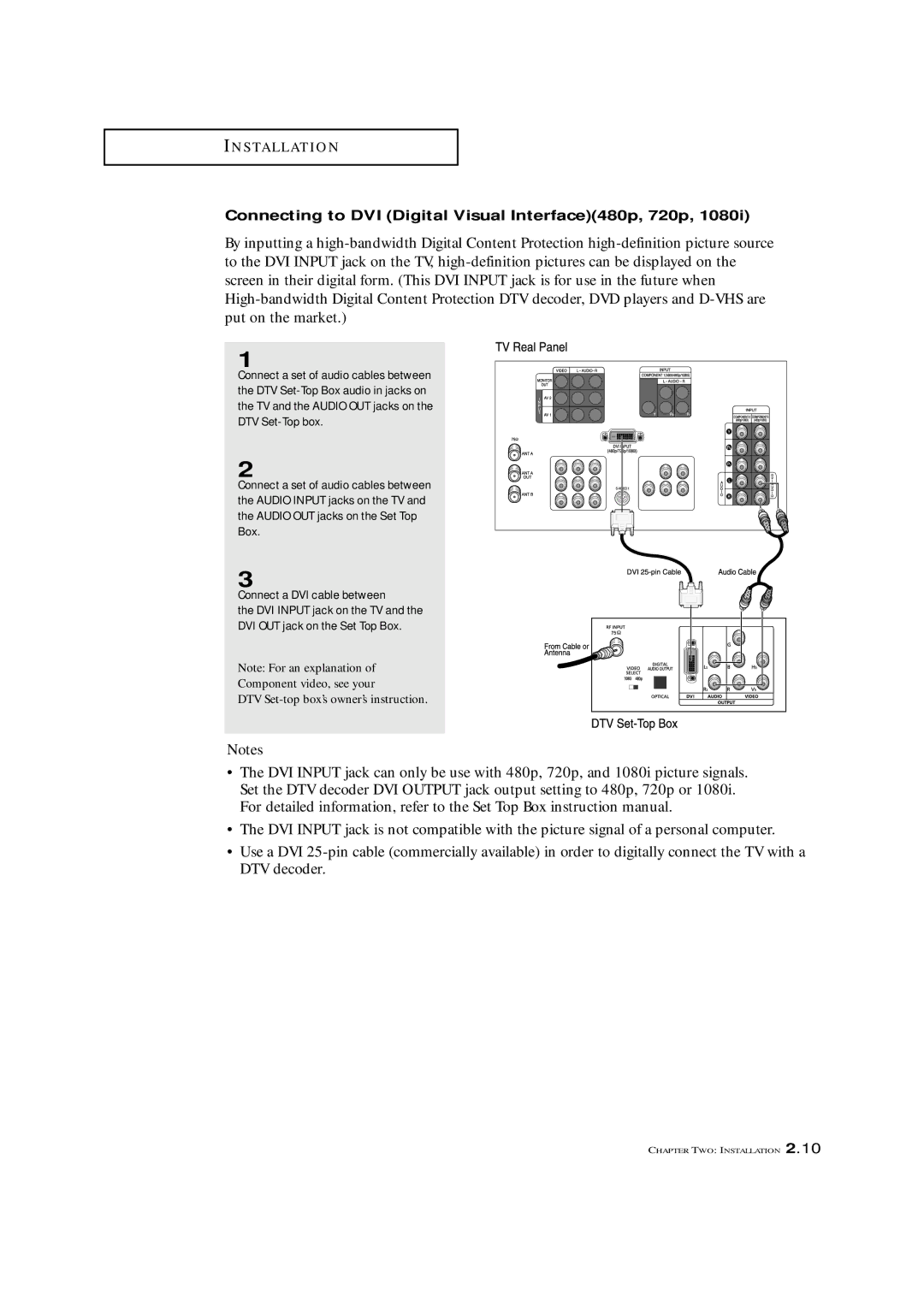 Samsung HCN4226W manual Connecting to DVI Digital Visual Interface480p, 720p 