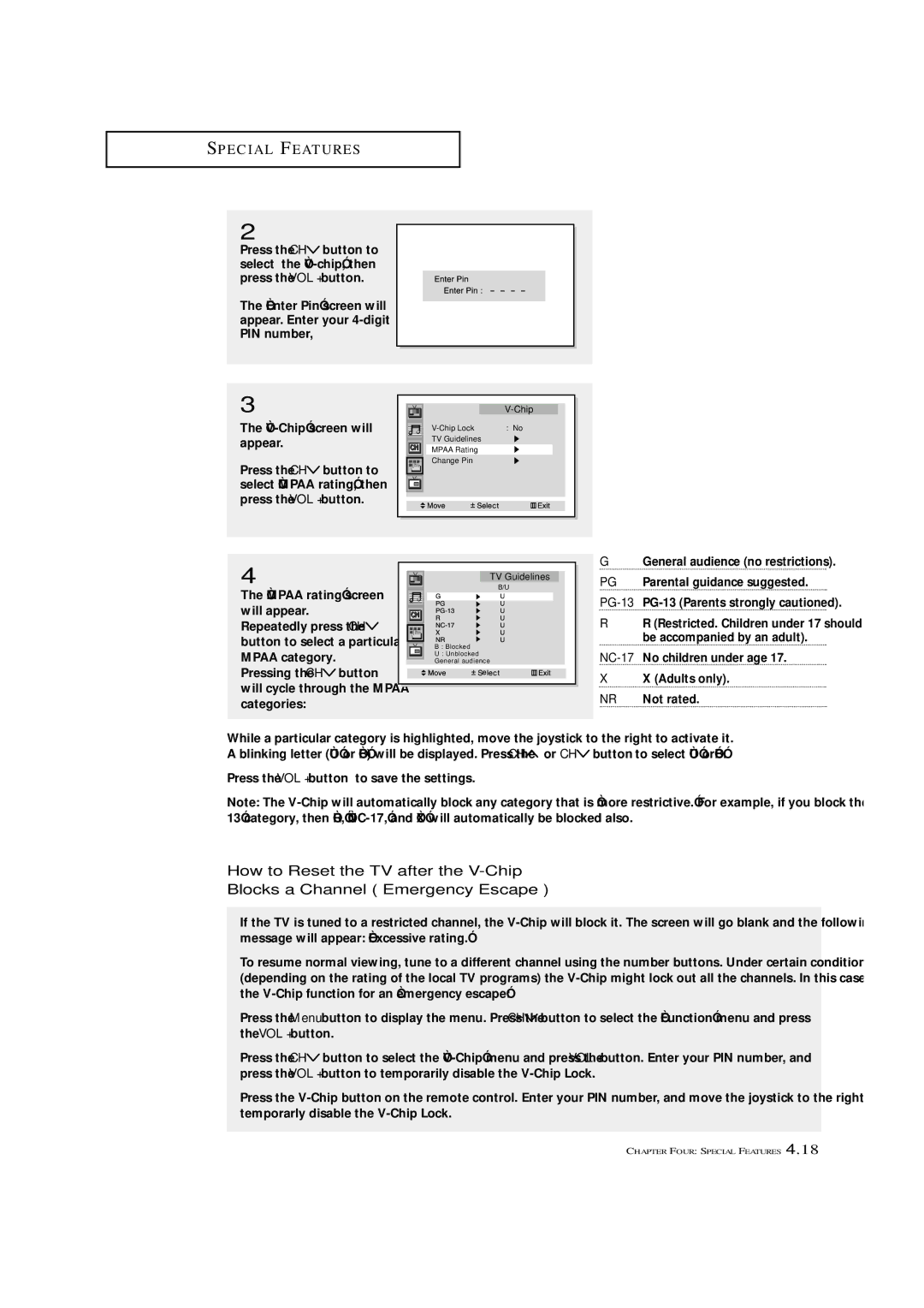 Samsung HCN4226W manual Mpaa rating screen will appear 