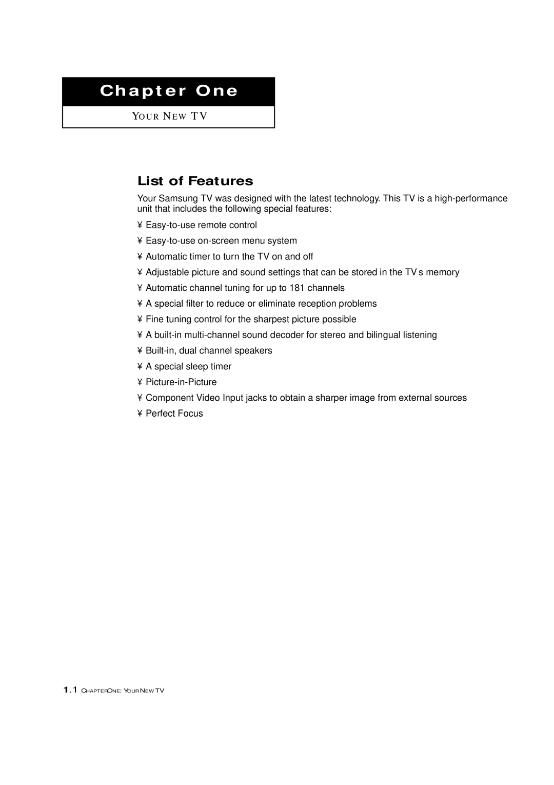 Samsung HCN4226W manual Chapter One, List of Features 