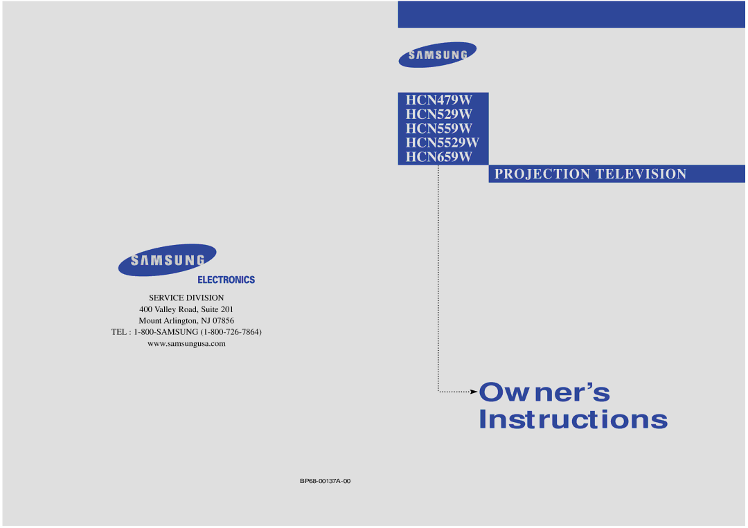 Samsung HCN559W, HCN479W, HCN529W, HCN659W, HCN5529W manual Owner’s 