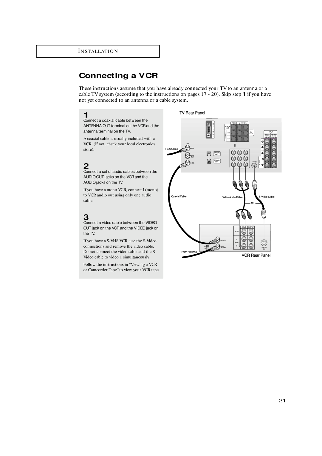 Samsung HCN559W, HCN479W, HCN529W, HCN659W, HCN5529W manual Connecting a VCR 