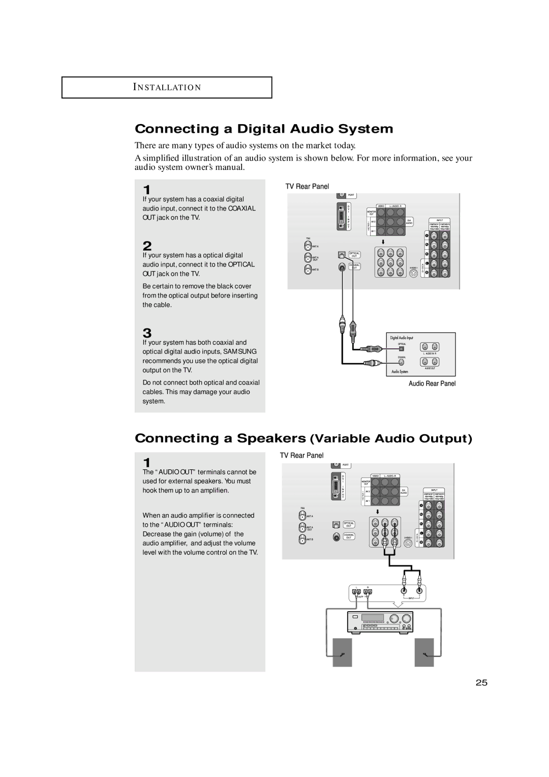 Samsung HCN479W, HCN559W manual Connecting a Digital Audio System, There are many types of audio systems on the market today 