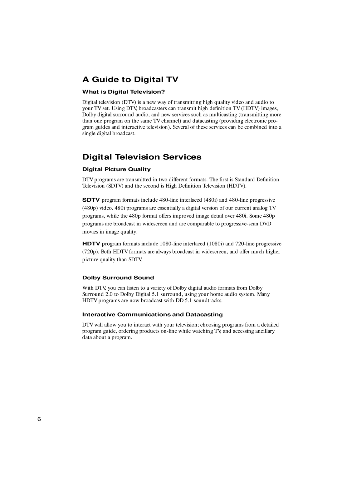 Samsung HCN559W, HCN479W, HCN529W, HCN659W, HCN5529W manual Guide to Digital TV, Digital Television Services 