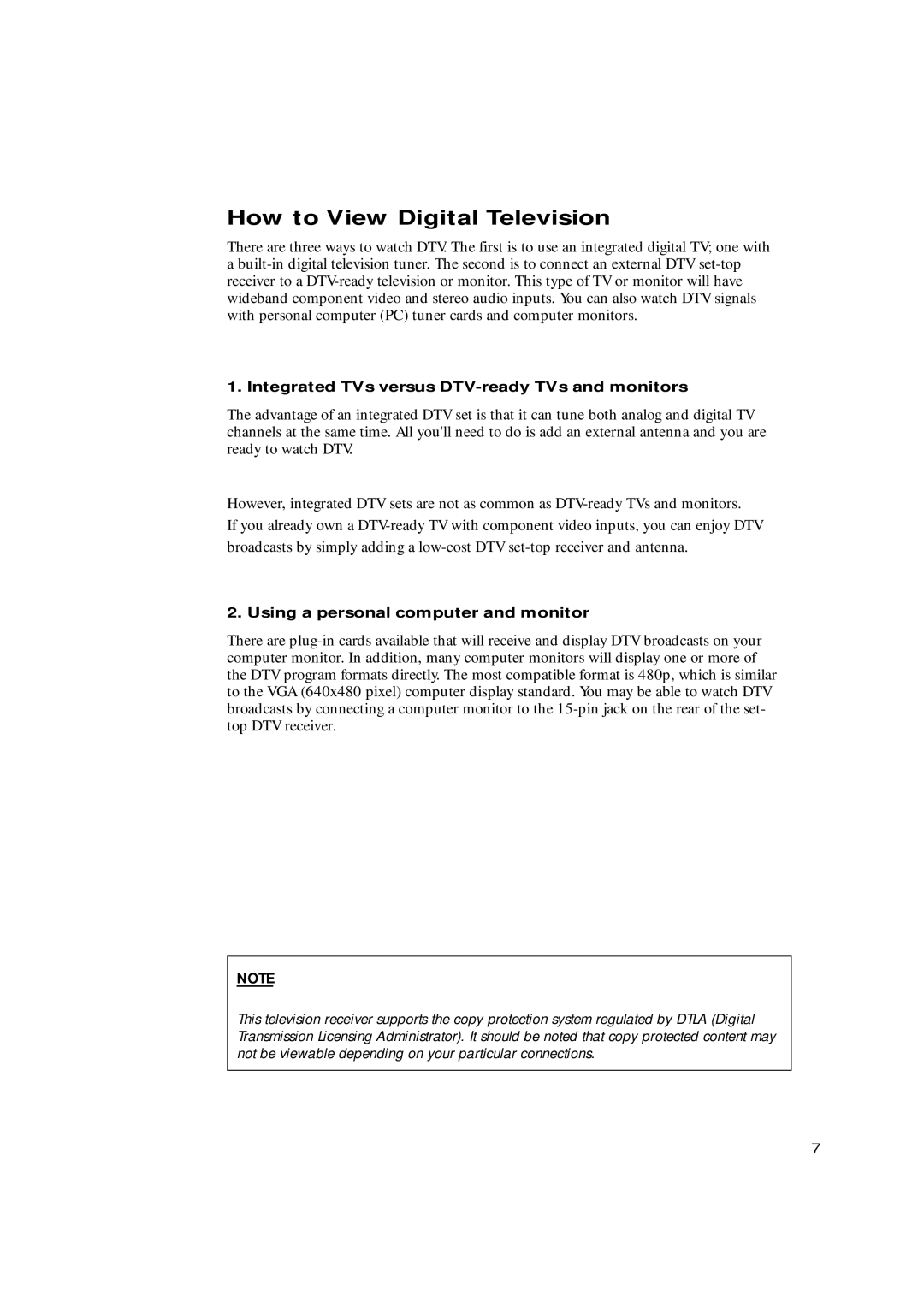 Samsung HCN529W, HCN479W, HCN559W, HCN659W How to View Digital Television, Integrated TVs versus DTV-ready TVs and monitors 