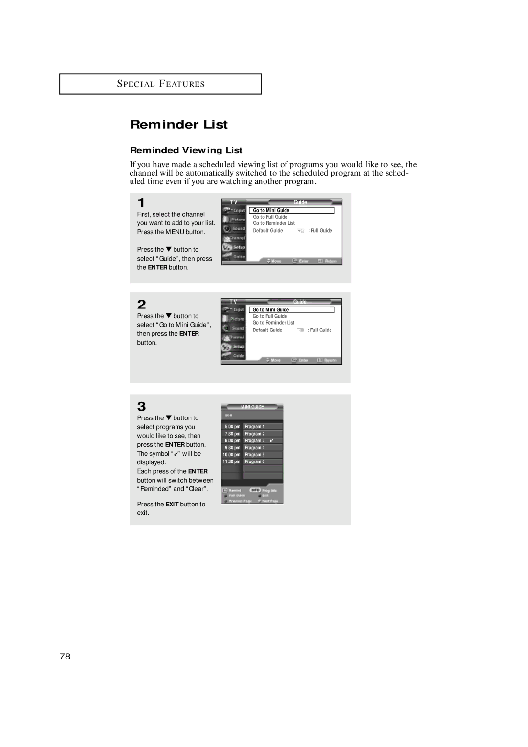 Samsung HCN659W, HCN479W, HCN559W, HCN529W, HCN5529W manual Reminder List, Reminded Viewing List 