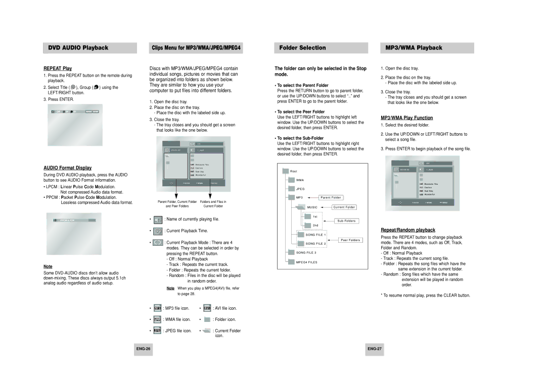 Samsung HD948-XSS manual Folder Selection MP3/WMA Playback 