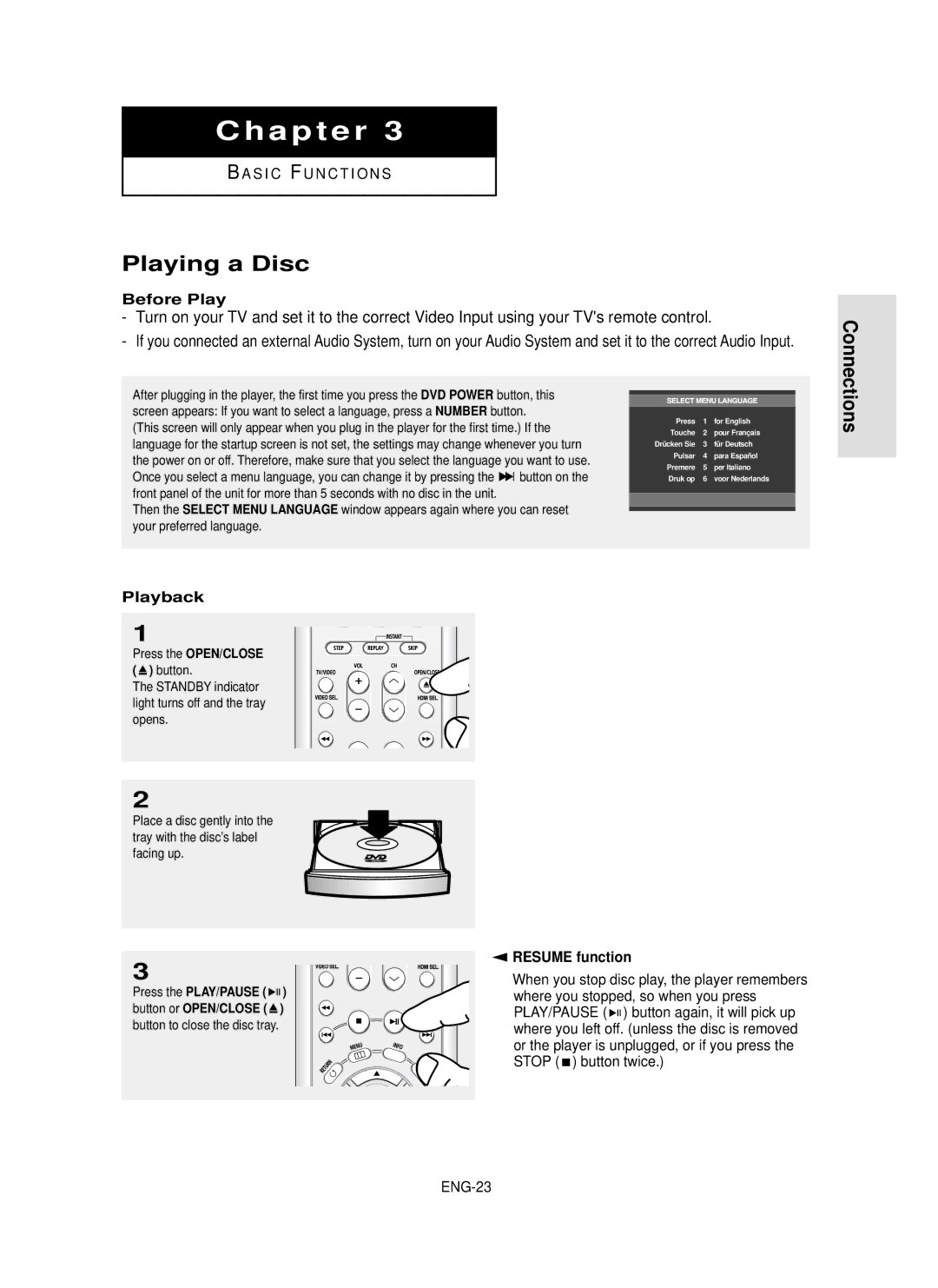 Samsung HD950 manual Playing a Disc, Before Play, Playback, Resume function 