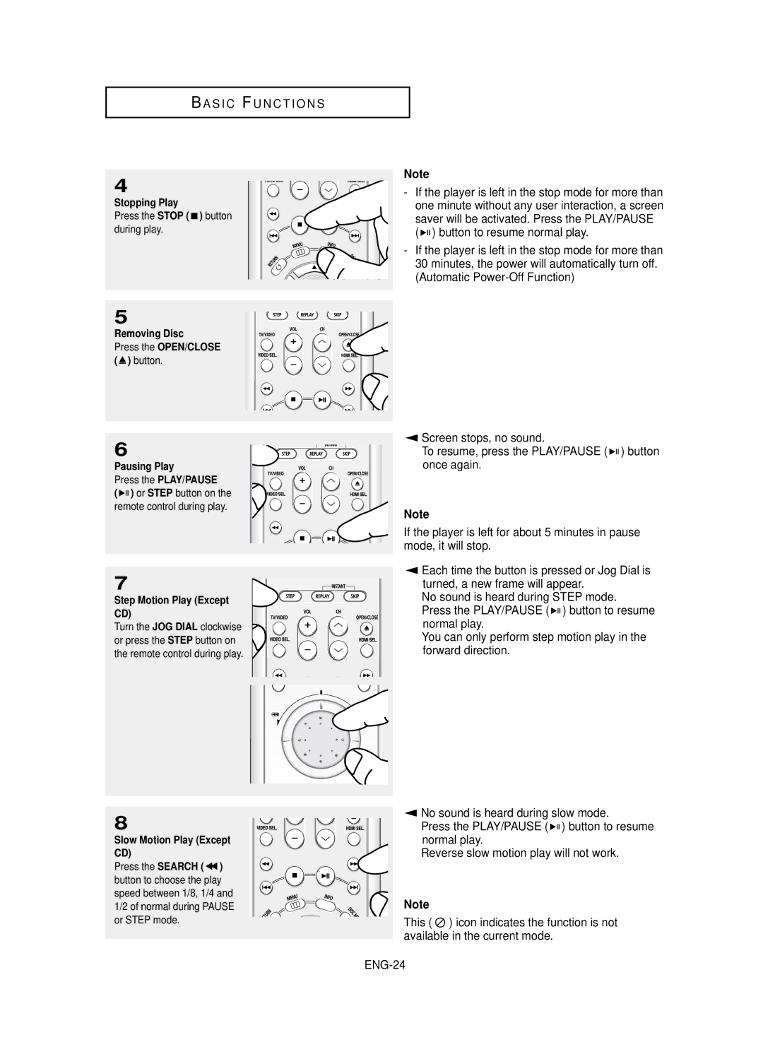 Samsung HD950 manual Screen stops, no sound, Once again, Turned, a new frame will appear, Normal play, ENG-24 