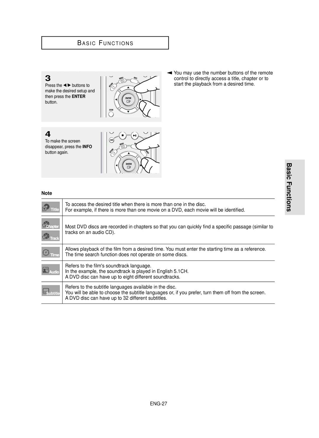 Samsung HD950 manual Basic Functions, ENG-27 