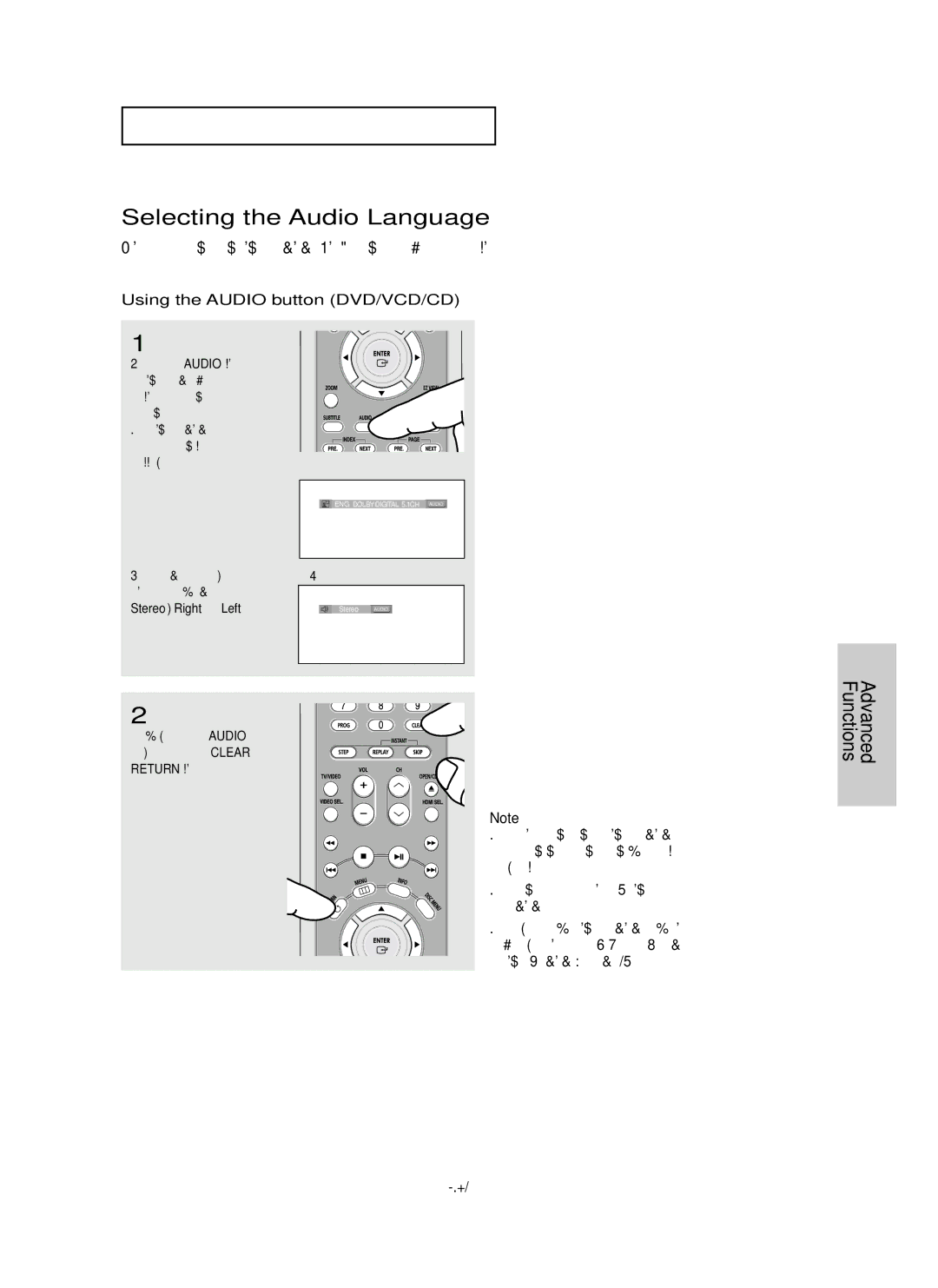 Samsung HD950 manual Selecting the Audio Language, Using the Audio button DVD/VCD/CD, ENG-35 