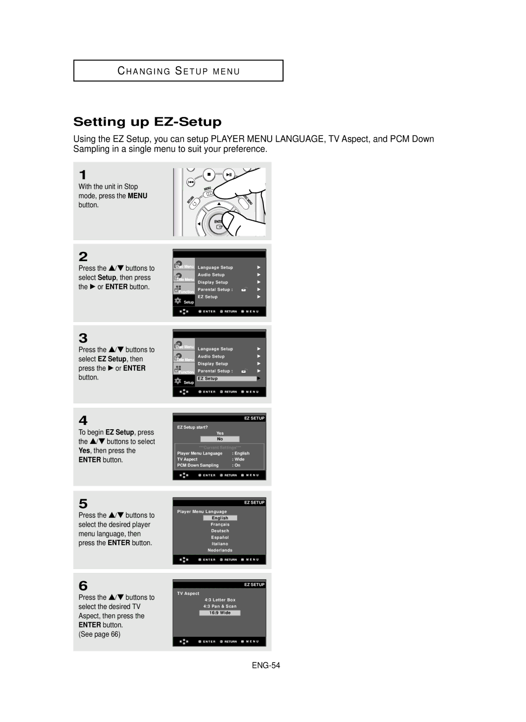 Samsung HD950 manual Setting up EZ-Setup, ENG-54 