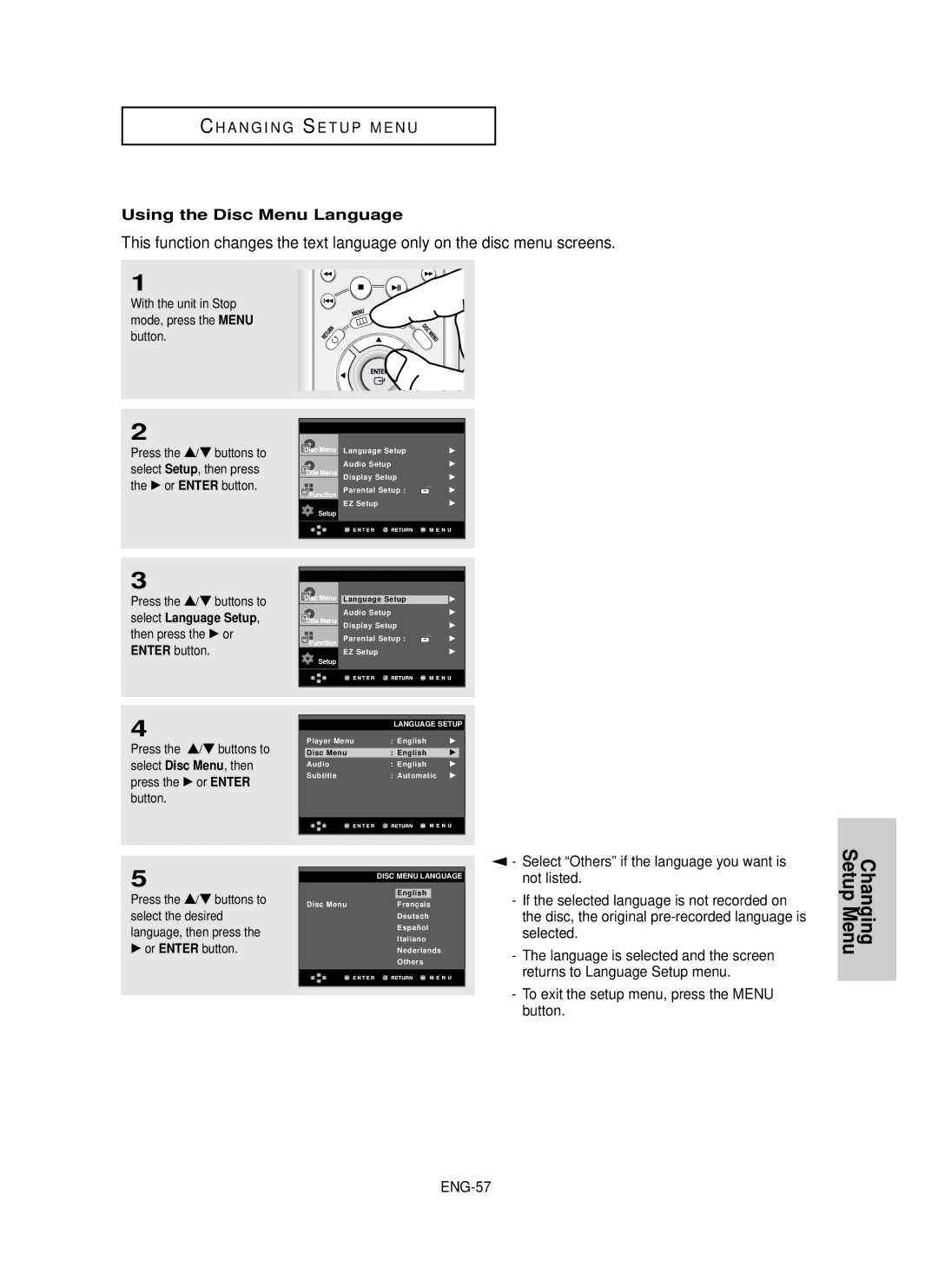 Samsung HD950 manual Using the Disc Menu Language, If the selected language is not recorded on, ENG-57 