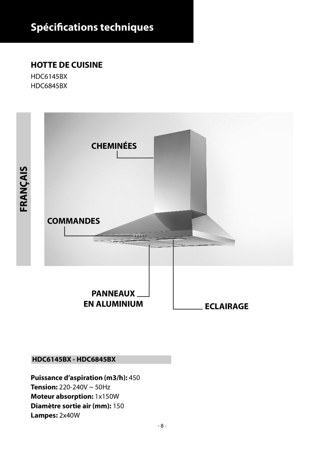 Samsung HDC6145BX/XEH, HDC6145BX/BOL, HDC6145BX/BWT manual Spécifications techniques, Français 