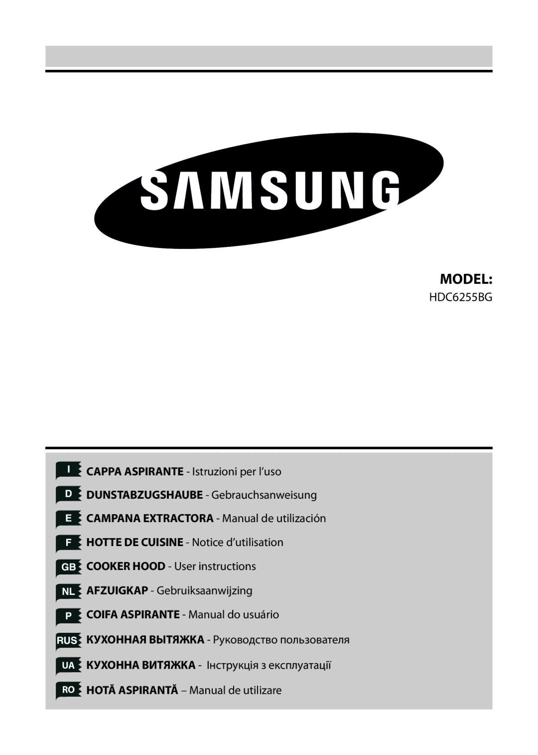 Samsung HDC6255BG/BWT, HDC6255BG/AND manual Model 