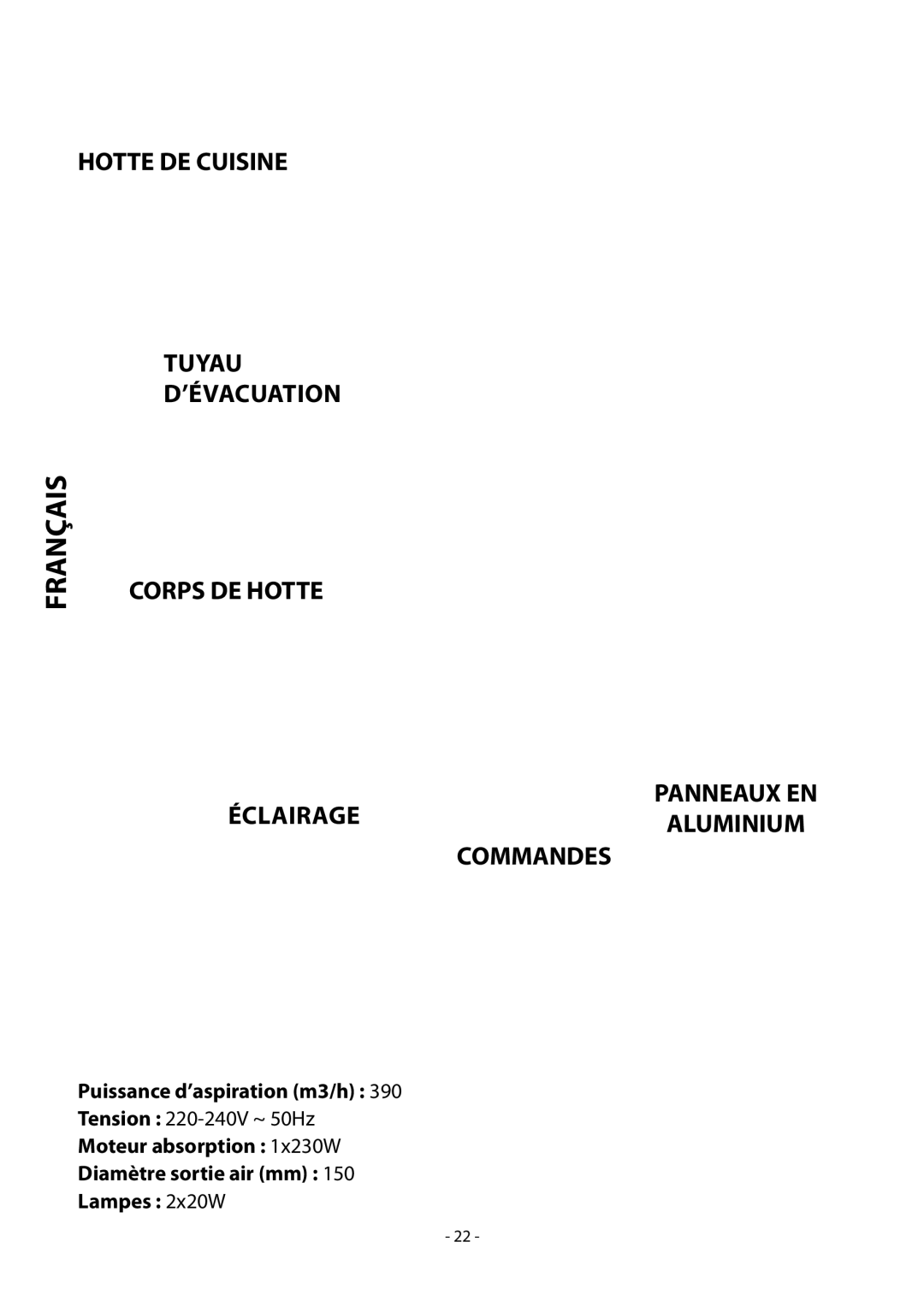 Samsung HDC9147BX/XSA manual Tuyau ’ÉVACUATION Corps DE Hotte, Commandes 