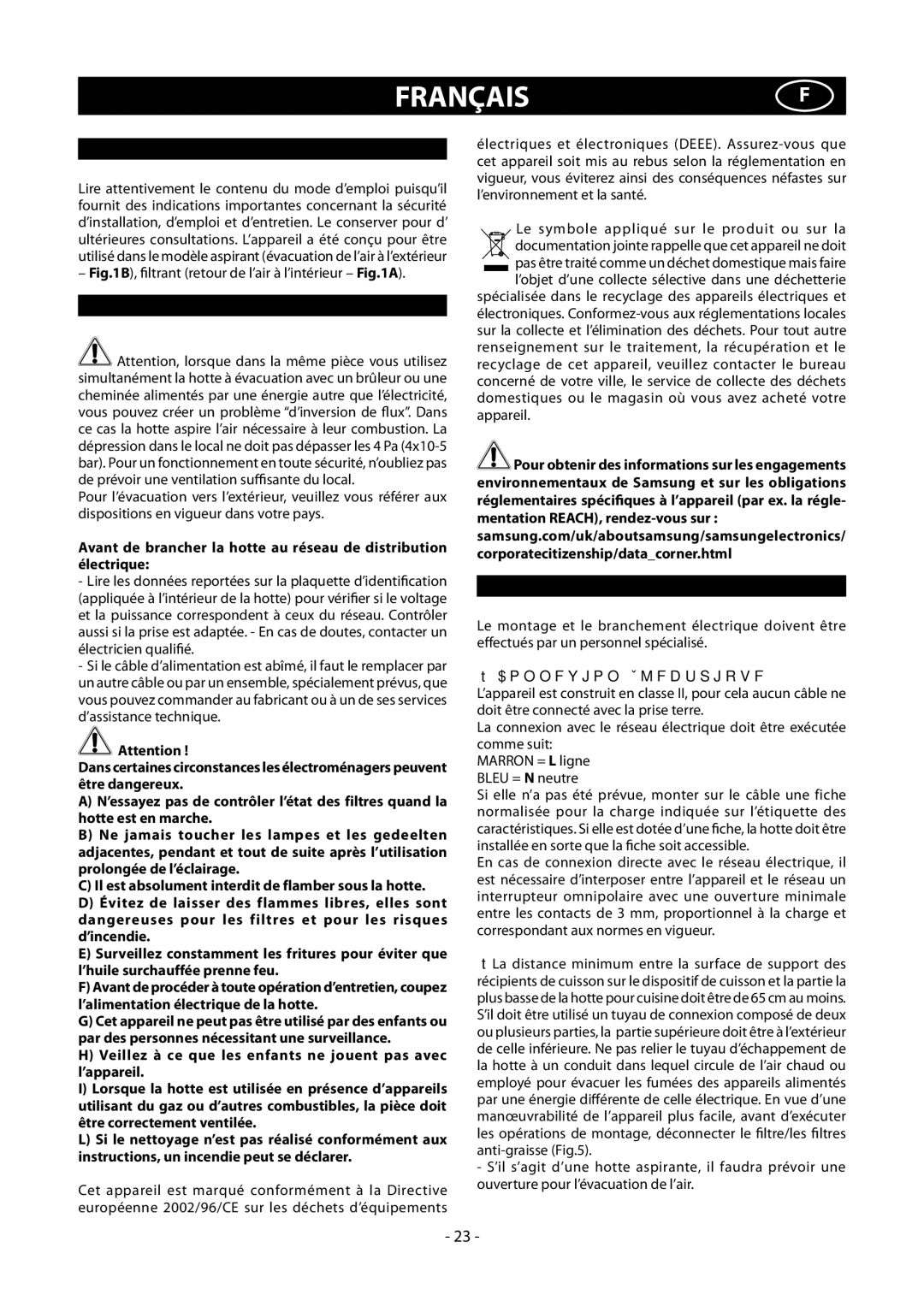 Samsung HDC9147BX/XSA manual Françaisf, Géneralités, Conseils Pour LA Sécurité, Instructions Pour L’INSTALLATION 