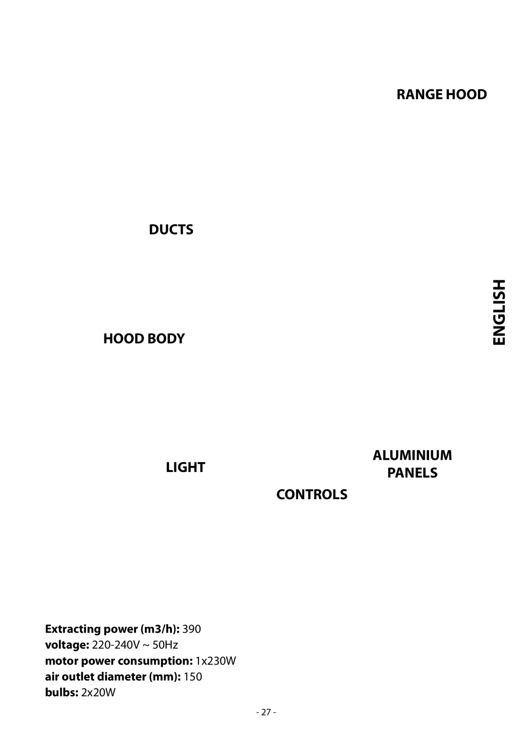 Samsung HDC9147BX/XSA manual Ducts Hood Body Range Hood, Aluminium Panels Controls 