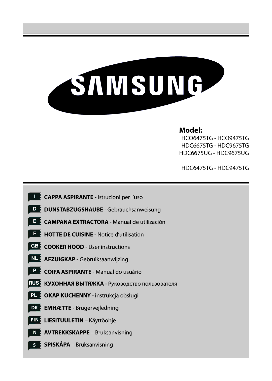 Samsung HDC6475TG/XEO, HDC9475TG/XEO, HCO9475TG/XEF, HDC9475TG/XEF, HCO6475TG/XEF manual Model, HDC6475TG HDC9475TG 