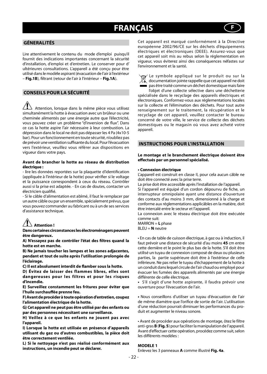 Samsung HCO6475TG/XEF, HDC9475TG/XEO Françaisf, Géneralités, Conseils Pour LA Sécurité, Instructions Pour L’INSTALLATION 