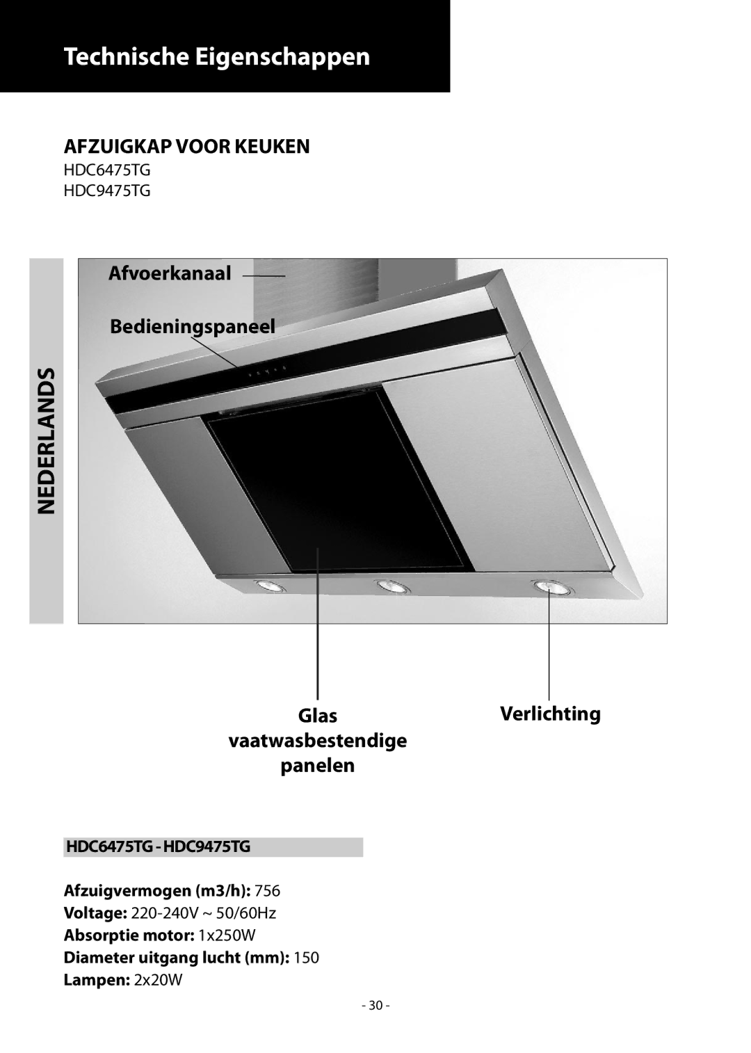 Samsung HDC9475TG/XEO, HDC6475TG/XEO, HCO9475TG/XEF, HDC9475TG/XEF, HCO6475TG/XEF manual Technische Eigenschappen, Nederlands 